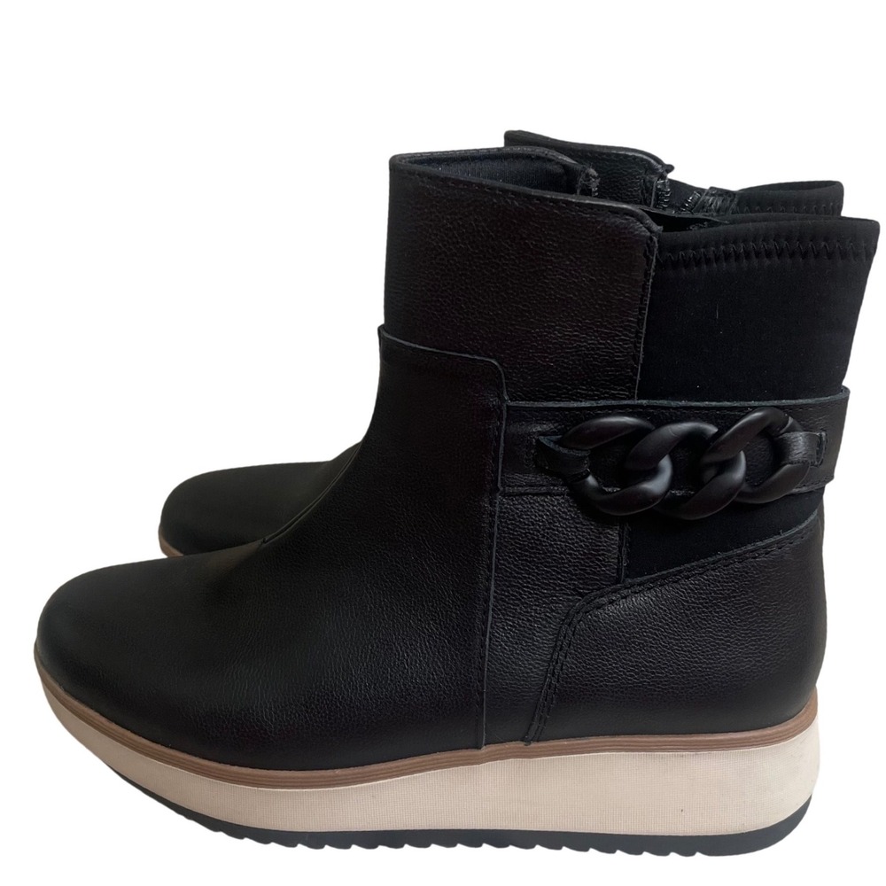 Clarks Dylan Collection Black Leather Chain Wedge Platform Ankle Boots Womens 6